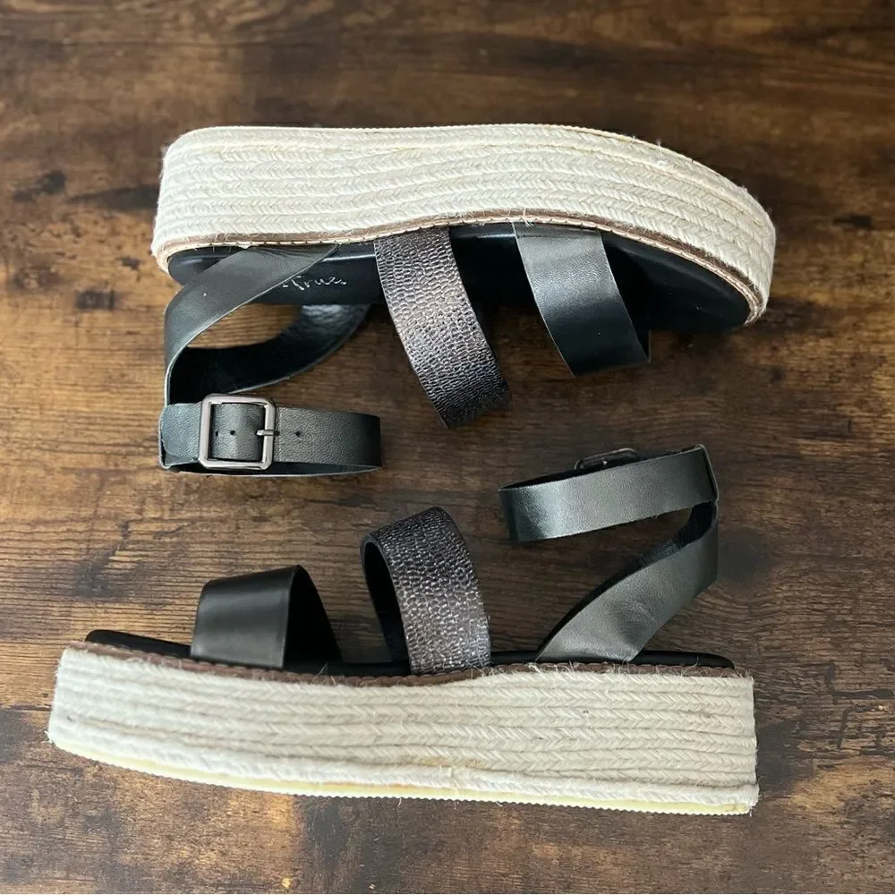 Diba True Day Line Leather Espadrille Sandal, Gunmetal Black, Size 8. New in Box